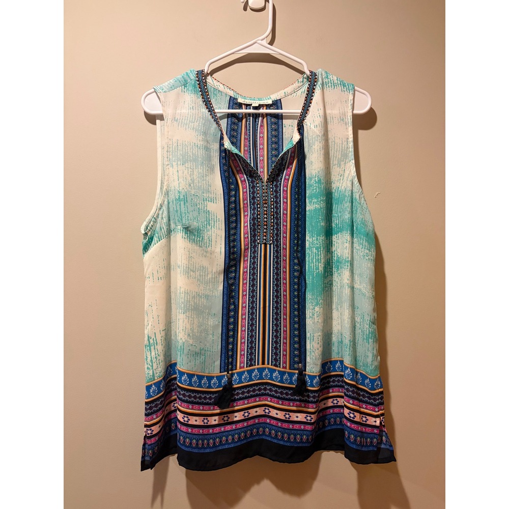 Daniel Rainn Sleeveless Tank Womens XL Boho Peasant Folk Festival Flowy Colorful